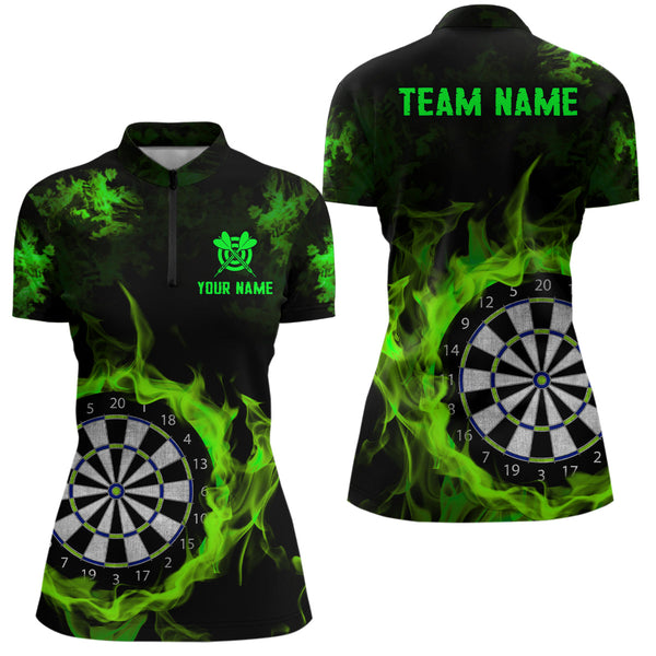 Fire Flame Green Dartboard Women Dart Polo/ Quarter-Zip Shirt Custom Dart Shirts For Team Dart Jersey TDM2030