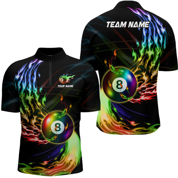 Personalized 8 Ball Pool Rainbow Fire Flame Billiard Shirts For Men, Colorful Billiard Jerseys TDM3240