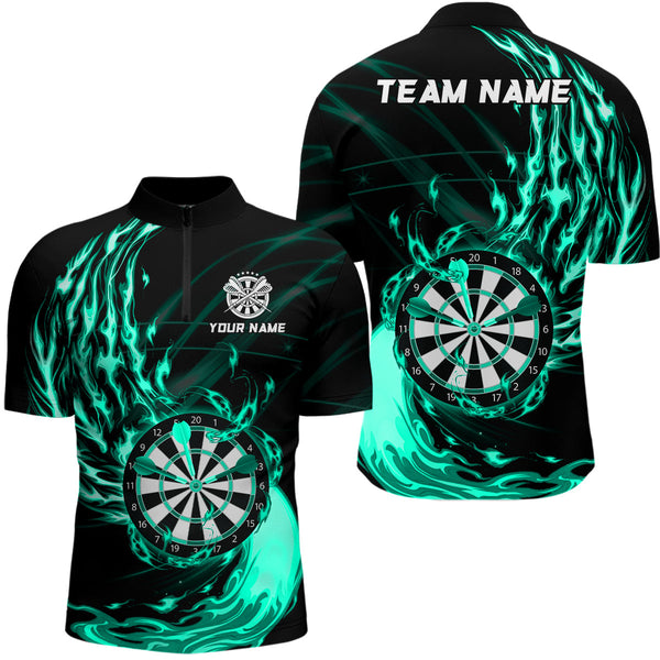 Turquoise Fire Flame Dartboard Darts Polo & Quarter Zip Custom Dart Shirts For Men Dart Jerseys TDM3739