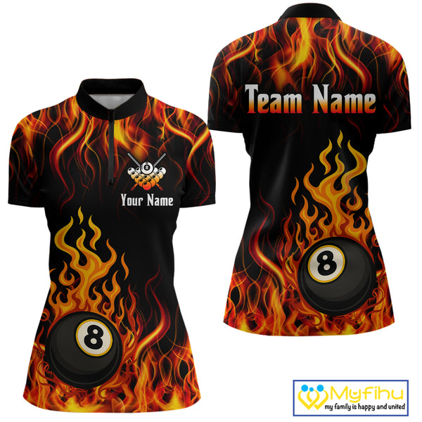 Billiard Fire 8 Ball Flame Custom Women's Billiard Shirts, Billiard Team Pool Jerseys |Orange TDM4011