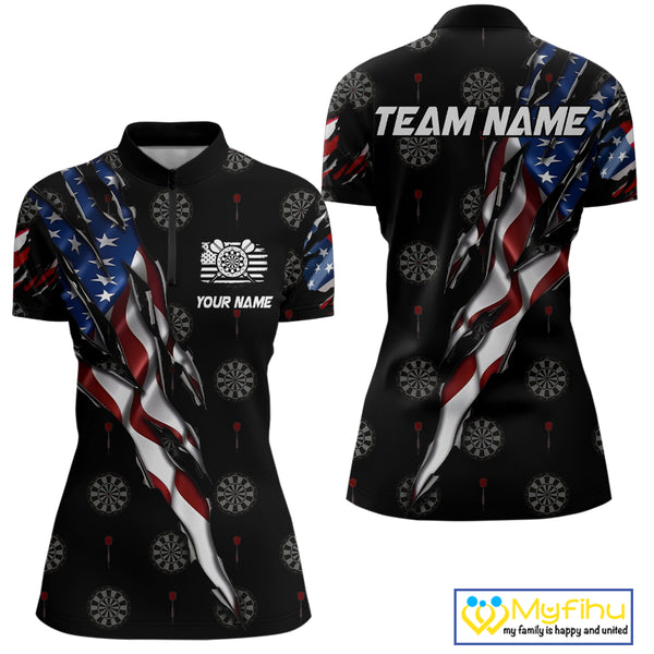American Flag Scratch Darts Shirt For Women Custom Patriotic Dart Team Jersey Polo & 1/4 Zip TDM4031