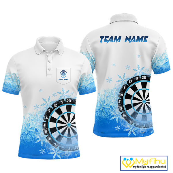 Blue Icy Frozen Darts Shirts With Pocket For Men Custom Darts Team Jerseys TDM4035
