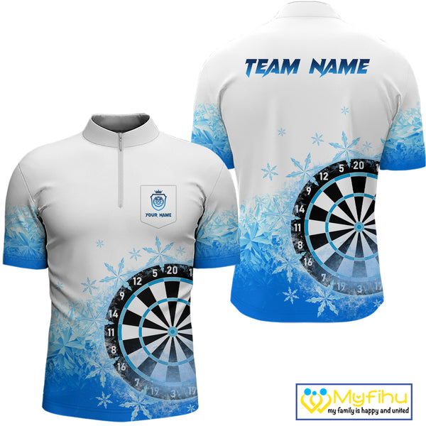 Blue Icy Frozen Darts Shirts With Pocket For Men Custom Darts Team Jerseys TDM4035