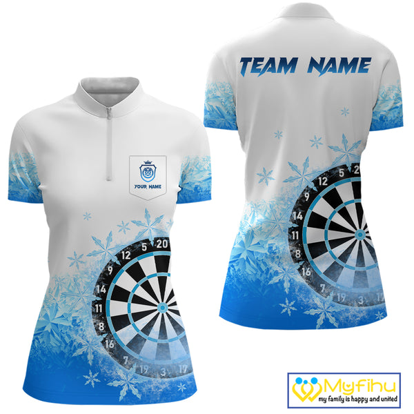 Blue Icy Frozen Darts Shirts With Pocket For Women Custom Darts Team Jerseys TDM4035
