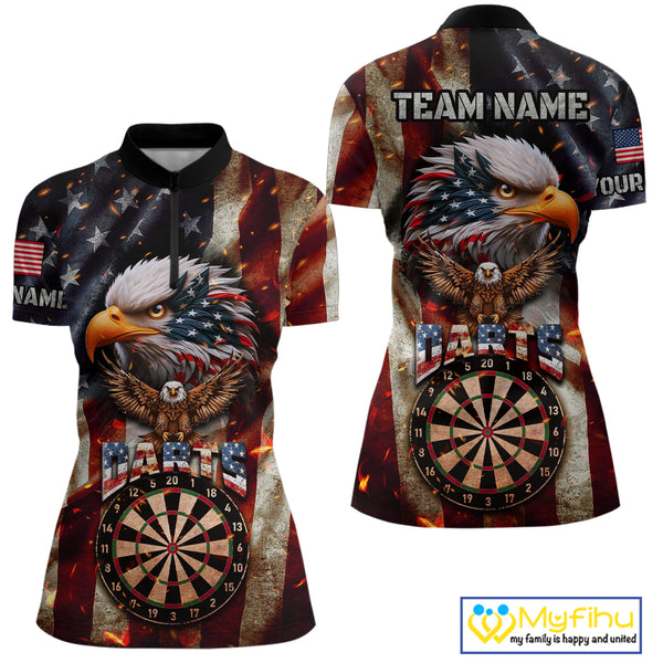 Vintage American Flag Eagle Dart Shirt For Women Custom Patriotic Darts Team Jersey Polo & 1/4 Zip TDM4044