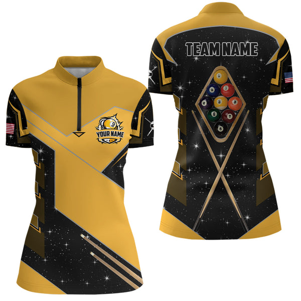 Custom Galaxy 9 Ball Pool Billiard Polo & Quarter-Zip Shirts For Women, 9 Ball Billiard Attire Jersey TDM2292