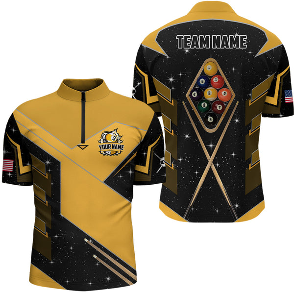 Custom Galaxy 9 Ball Pool Billiard Polo & Quarter-Zip Shirts For Men, 9 Ball Billiard Attire Jersey TDM2292