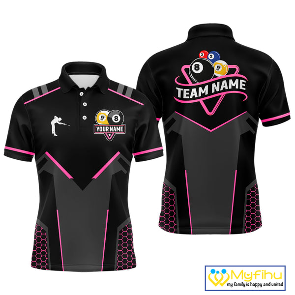 Personalized 8 Ball & 9 Ball Pool Billiard Polo, 1/4 Zip For Men Custom Team Billiard Jersey|Pink TDM4048