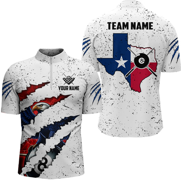 Customized Eagle Texas Flag White Grunge Billiard Shirts For Men, Patriotic Billiard Team Jerseys TDM2319