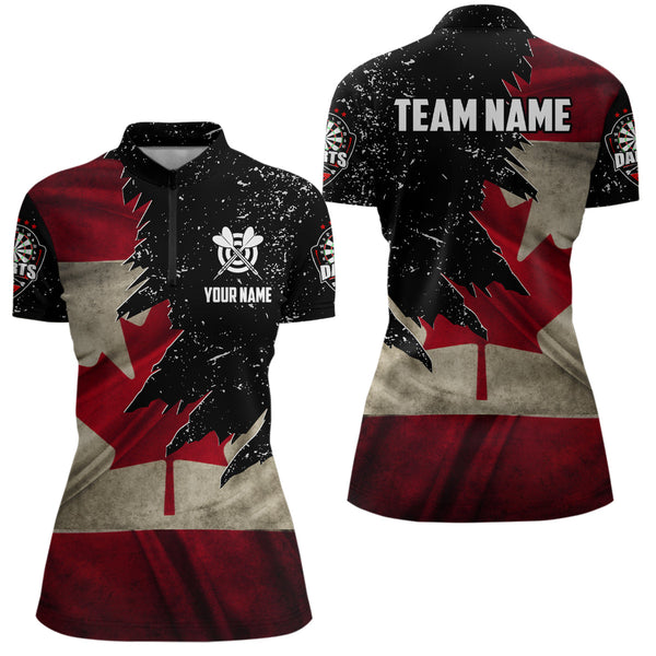 Personalized Retro Canada Flag Darts Women Polo & Quarter-Zip Shirts, Patriotic Dart Jerseys Uniform TDM1884