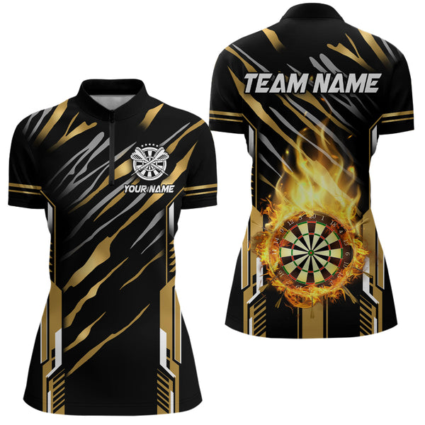 3D Darts Board Fire Flame Custom Dart Shirts For Women, Best Dart League Jerseys Team Uniform | Gold TDM3073