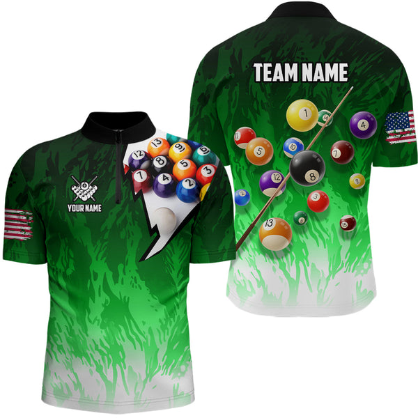 Personalized Green Pool Player Billiard 8 Ball Polo & 1/4 Zip For Men Custom Billiard Shirt Jerseys TDM3657