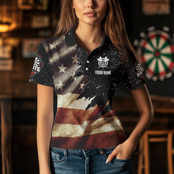 Personalized Retro American Flag Dart Polo Shirts For Women Custom Patriotic Dart Jerseys Uniform TDM1173
