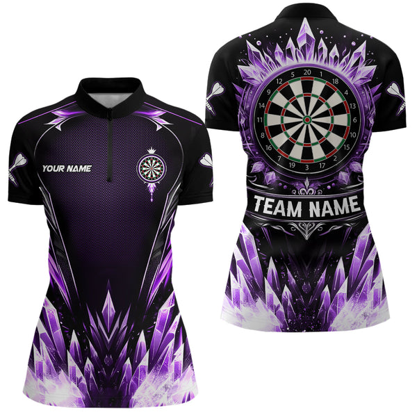 Personalized Purple Icy Dartboard Custom Darts Polo & Quarter Zip For Women, Team Dart Jersey Outfit TDM3671