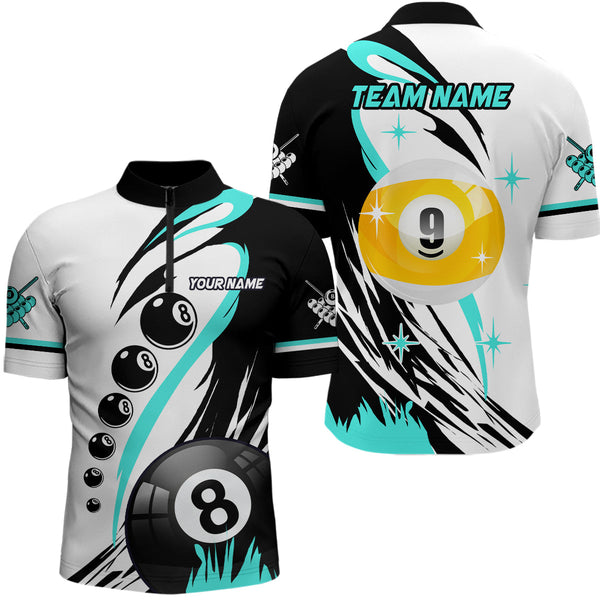 Personalized Billiard 8 Ball & 9 Ball Pool Shirts For Men Custom Billiard Team Jerseys | Turquoise TDM2410