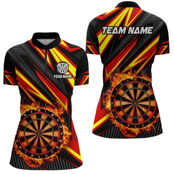 Darts Board Fire Flame Custom Polo & Quarter-Zip Shirts For Women, Best Darts Team Jerseys |Red TDM1742