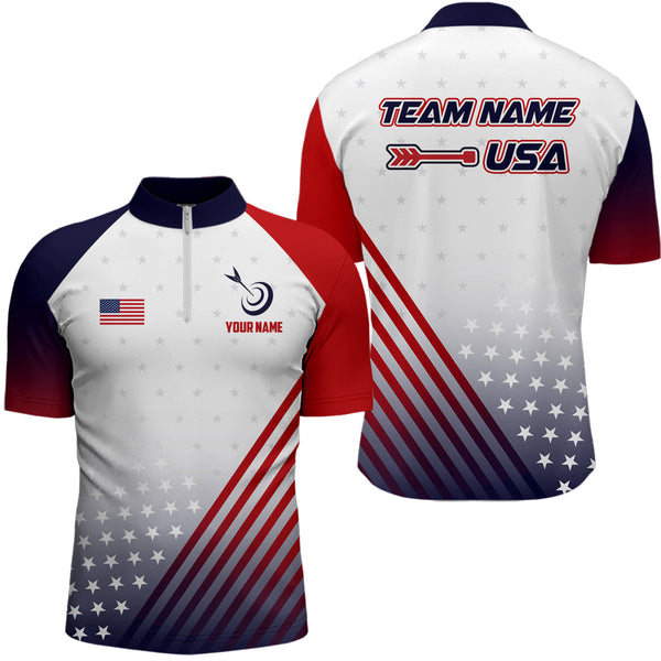 Personalized Patriotic US Flag Archery Men Polo & Quarter-Zip Shirts Custom Team Archery Jerseys  TDM1763