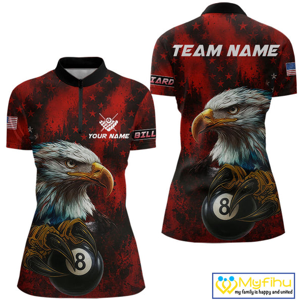 Black And Red American Flag Eagle Billiard Shirt For Women Custom Claw 8 Ball Pool Team Jersey TDM4317