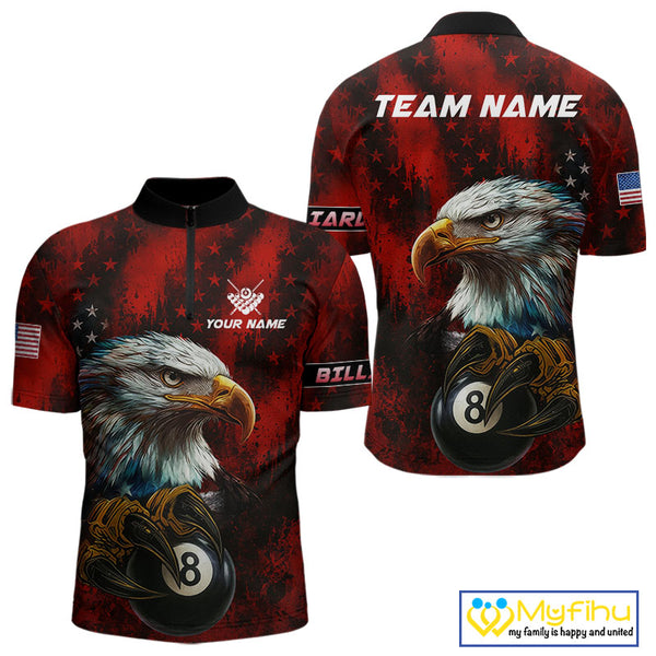 Black And Red American Flag Eagle Billiard Shirt For Men Custom Claw 8 Ball Pool Team Jersey TDM4317