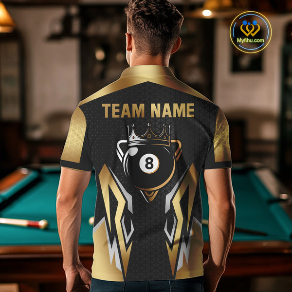 Black And Golden 8 Ball Pool Crown Billiard Shirt For Men Custom Billiard Jersey Polo & 1/4 Zip TDM4321
