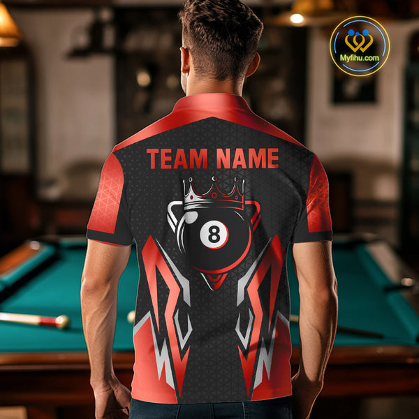 Black And Red 8 Ball Pool Crown Billiard Shirt For Men Custom Billiard Jersey Team Polo & 1/4 Zip TDM4322