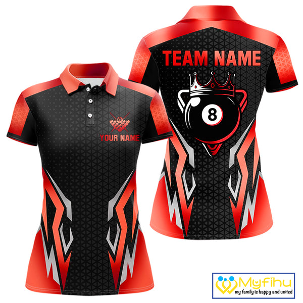 Black And Red 8 Ball Pool Crown Billiard Shirt For Women Custom Billiard Jersey Team Polo & 1/4 Zip TDM4322