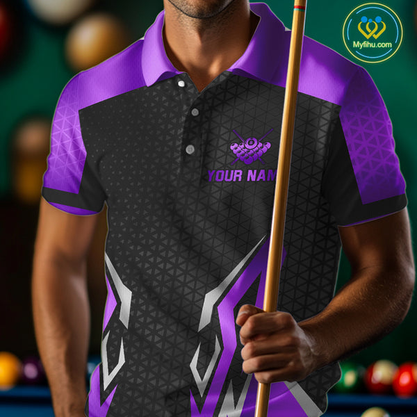 Black Purple 8 Ball Pool Crown Billiard Shirt For Men Custom Billiard Jersey Team Polo & 1/4 Zip TDM4323