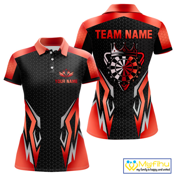 Black And Red Crown Darts Shirt For Women Custom Darts Jerseys Team Polo & Quarter Zip Uniform TDM4325