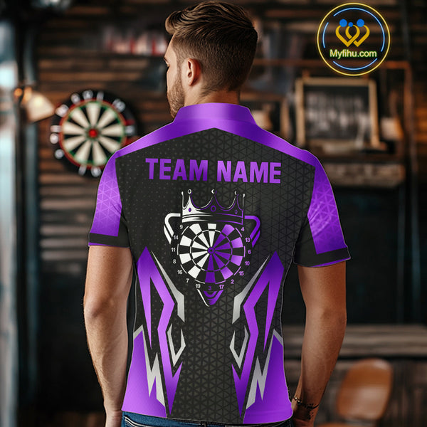 Black And Purple Crown Darts Shirt For Men Custom Darts Jerseys Team Polo & Quarter Zip Uniform TDM4326