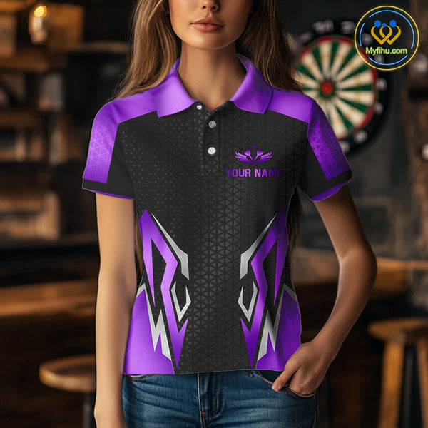 Black And Purple Crown Darts Shirt For Women Custom Darts Jerseys Team Polo & Quarter Zip Uniform TDM4326