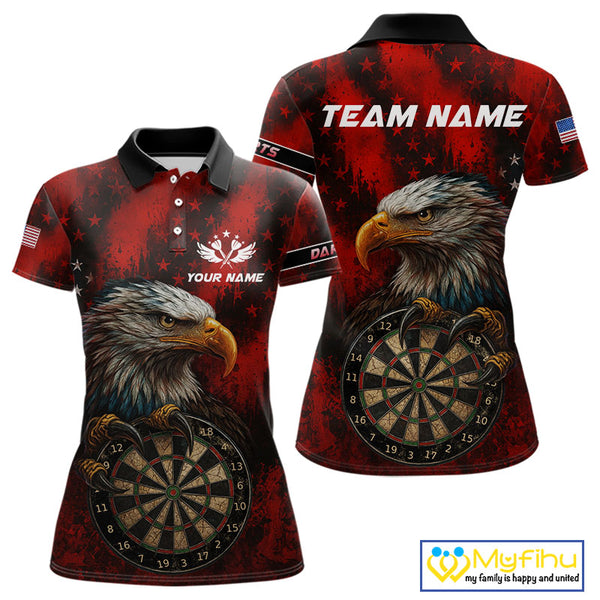 Black And Red American Flag Claw Eagle Darts Shirt For Women Custom Team Patriotic Darts Jerseys TDM4318