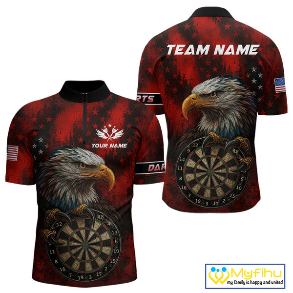 Black And Red American Flag Claw Eagle Darts Shirt For Men Custom Team Patriotic Darts Jerseys TDM4318