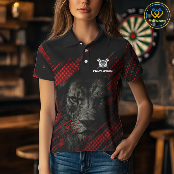 Personalized Red & Black Lion Dart Shirt For Women Custom Light Dartboard Team Jersey Polo & 1/4 Zip TDM4334