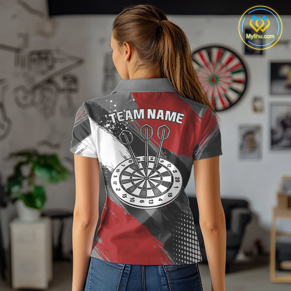 Personalized Red And Grey Grunge Darts Shirt For Women Custom Darts Jerseys Team Polo & Quarter Zip TDM4337