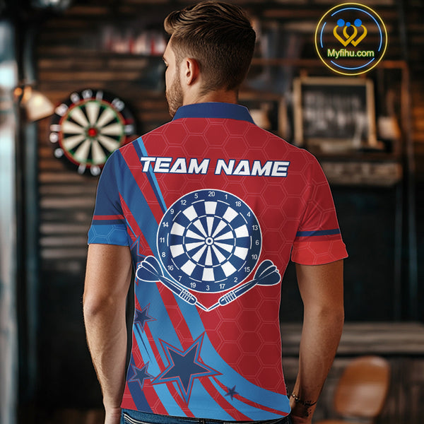 Red And Blue Stars Darts Shirt For Men Custom Dartboard Jerseys Team Polo & 1/4 Zip, Darts Outfit TDM4357