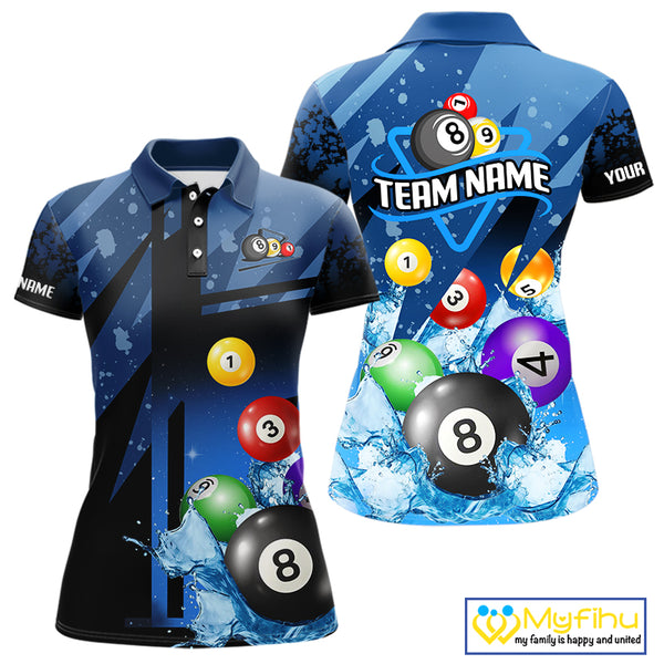 Blue Billiard Jerseys For Women Custom 3D Pool Balls Billiard Shirts Team Polo & Quarter Zip TDM4087