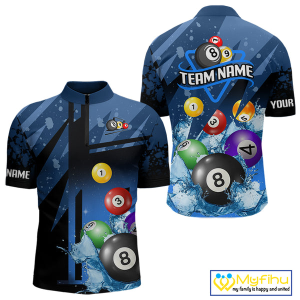 Blue Billiard Jerseys For Men Custom 3D Pool Balls Billiard Shirts Team Polo & Quarter Zip TDM4087