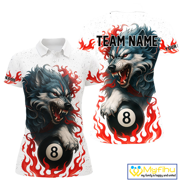 Personalized Wolf Flaming 8 Ball Billiard Shirts For Women Custom Billiard Pool Team Jersey |Red TDM4111