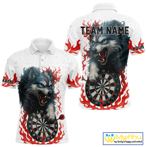 Personalized Wolf Flaming Dart Shirts For Men Custom Darts Jerseys Team Polo & Quarter Zip | Red TDM4112