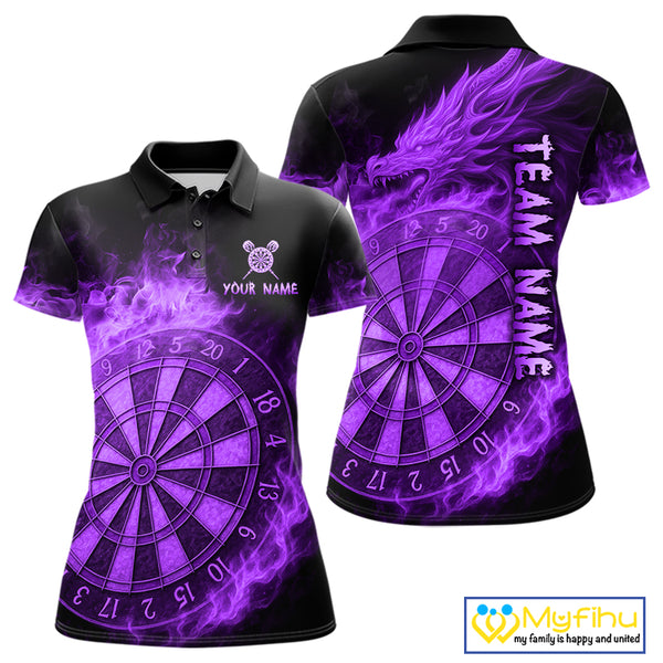 Personalized 3D Purple Dartboard Dragon Flame Dart Shirts For Women Custom Darts Team Jerseys TDM4312