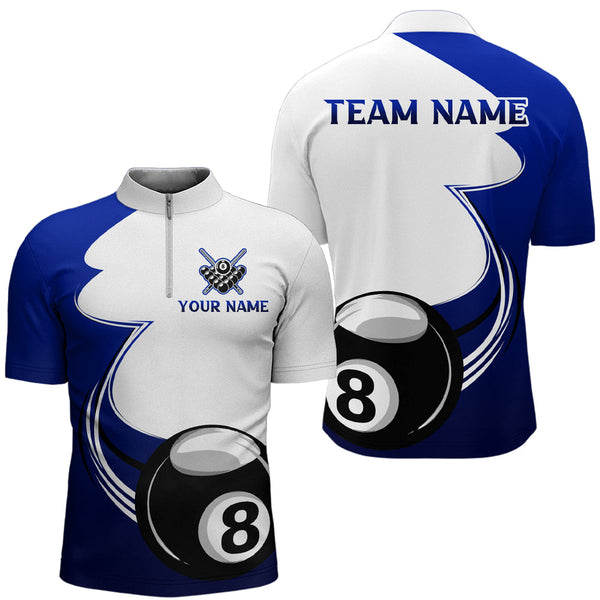 Personalized Billiard Tournament Sport Shirts, 8 Ball Pool Billiard Team Jersey For Men |Blue TDM1779