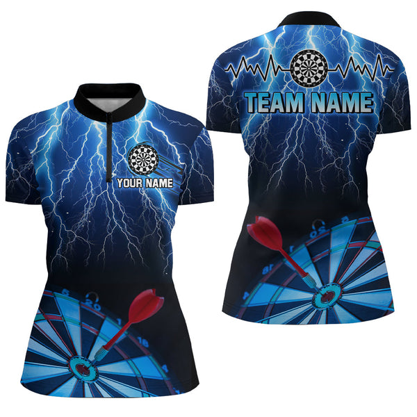Personalized Blue Dartboard Thunder Lightning 3D Women Darts Shirts Custom League Darts Team Shirts TDM1995