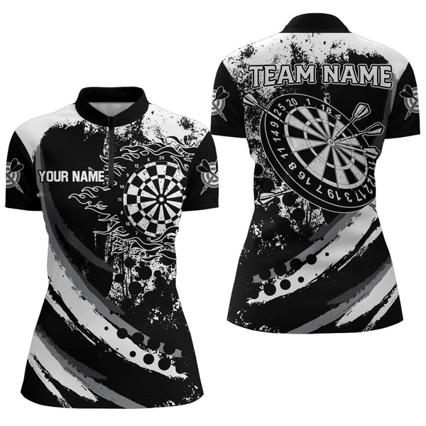 Custom Grunge Black Darts Flame Women Polo & Quarter-Zip Shirts, Retro Darts Shirts Team Jerseys TDM1730