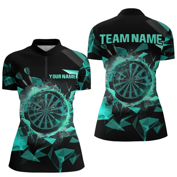 Personalized Turquoise Darts Board 3D Printed Women Polo & Quarter-Zip Shirts, Darts Team Jerseys TDM1743