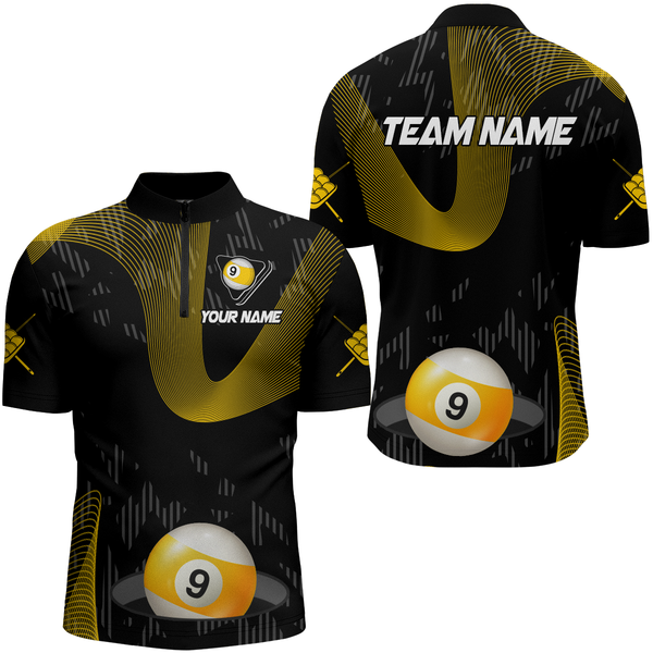 Customized Yellow Black 9 Ball Pool 3D Printed Billiard Shirts For Men, 9 Ball Billiard Jerseys TDM1938
