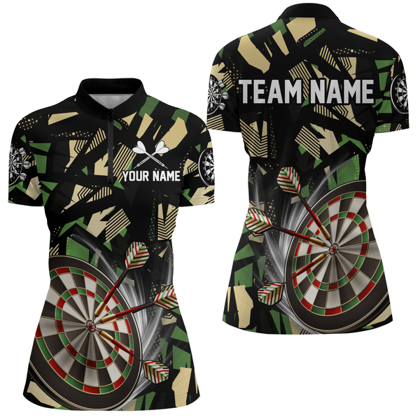 Customized 3D Darts Board Jungle Camo Women Darts Polo & Quarter-Zip Shirts, Camo Darts Jersey Shirts TDM1731