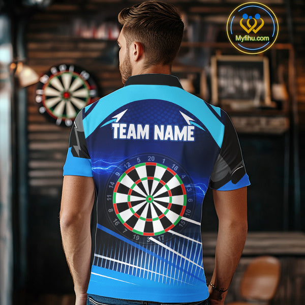 Personalized Blue Thunder Lightning Darts Jersey For Men Custom Darts Team Shirt Polo & 1/4 Zip TDM4721