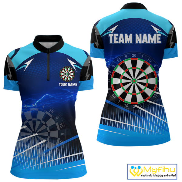Personalized Blue Thunder Lightning Darts Jersey For Women Custom Darts Team Shirt Polo & 1/4 Zip TDM4721