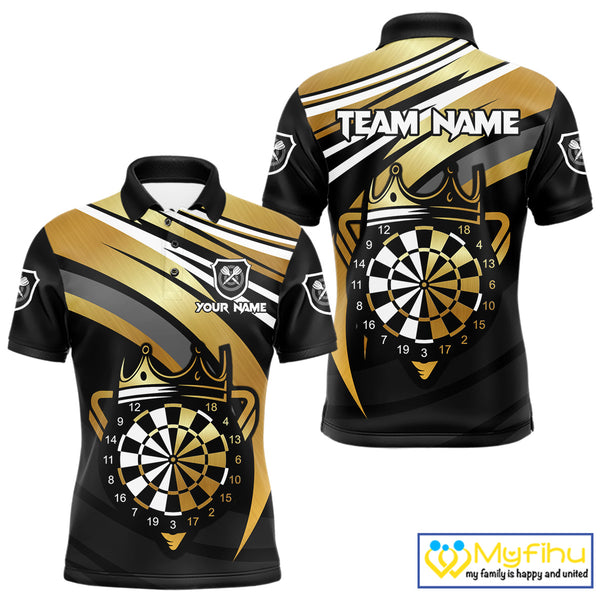 Black And Gold Dartboard Crown Darts Shirt For Men Custom Darts Sport Jersey Team Polo & 1/4 Zip TDM4793
