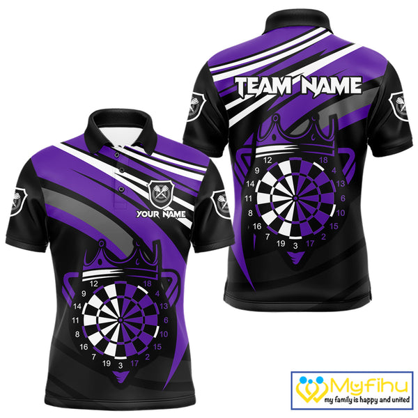 Black And Purple Dartboard Crown Darts Shirt For Men Custom Darts Sport Jersey Team Polo & 1/4 Zip TDM4794